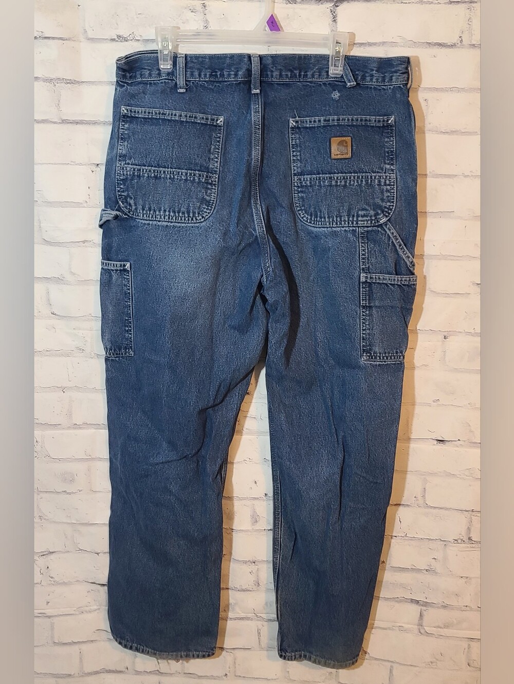 Carhartt B13 Relaxed Fit Blue Denim Work Carpenter Jeans broken belt loop 38×32